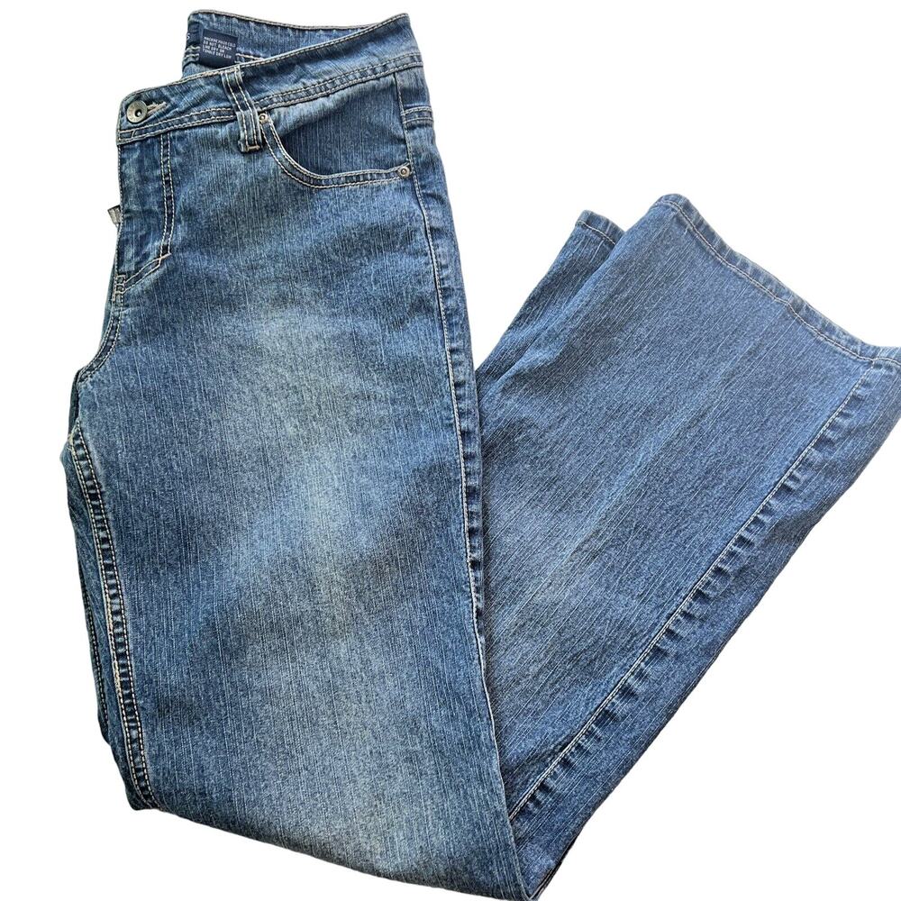 The Blues Jean Size 9 / 10 Medium Wash Flared Leg Decorative Back Pockets